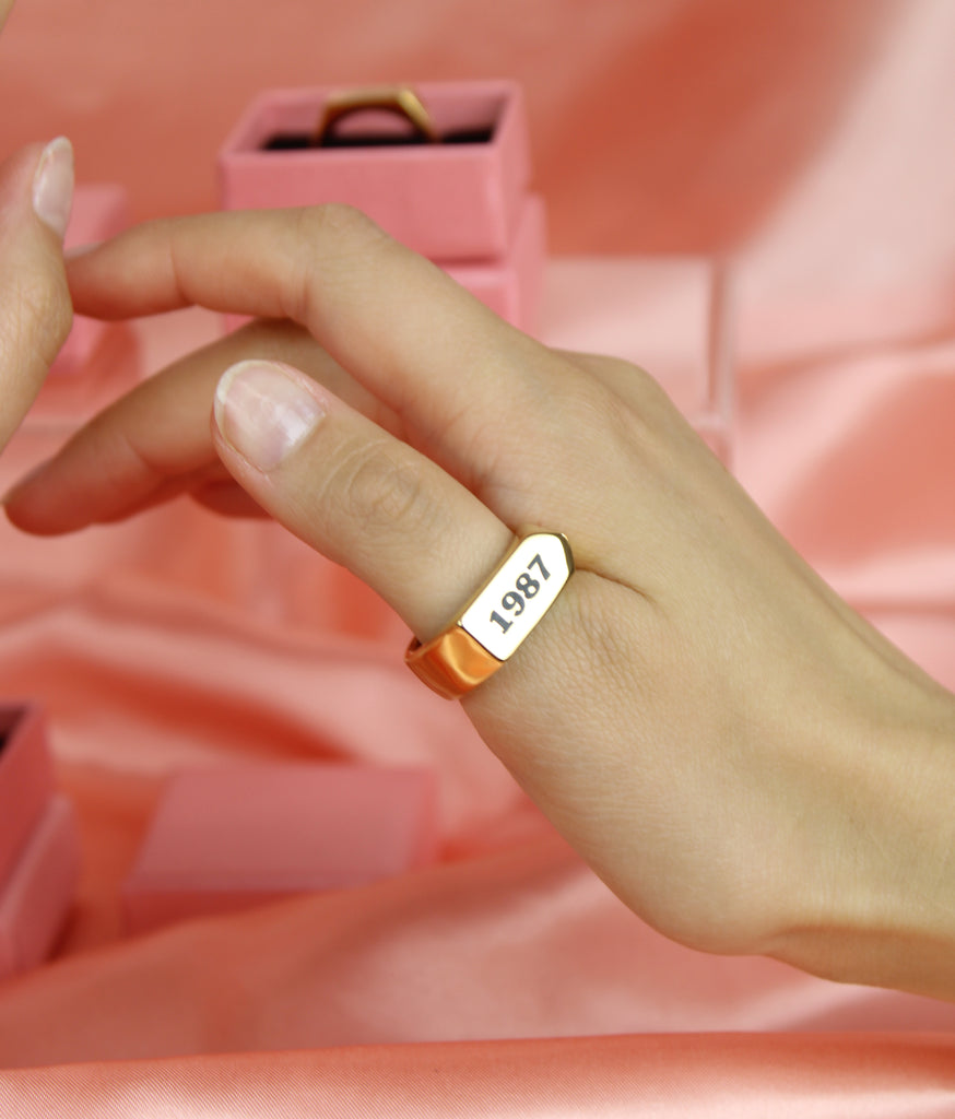 Customisable Birth Year Ring - Gold Plated - Sour Cherry