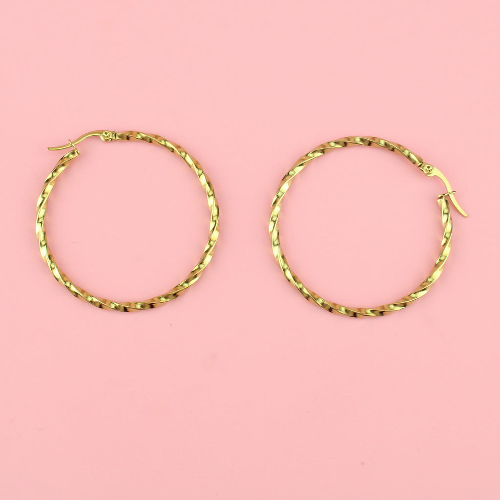 44mm Twisted Hoop Earrings (Gold Plated)