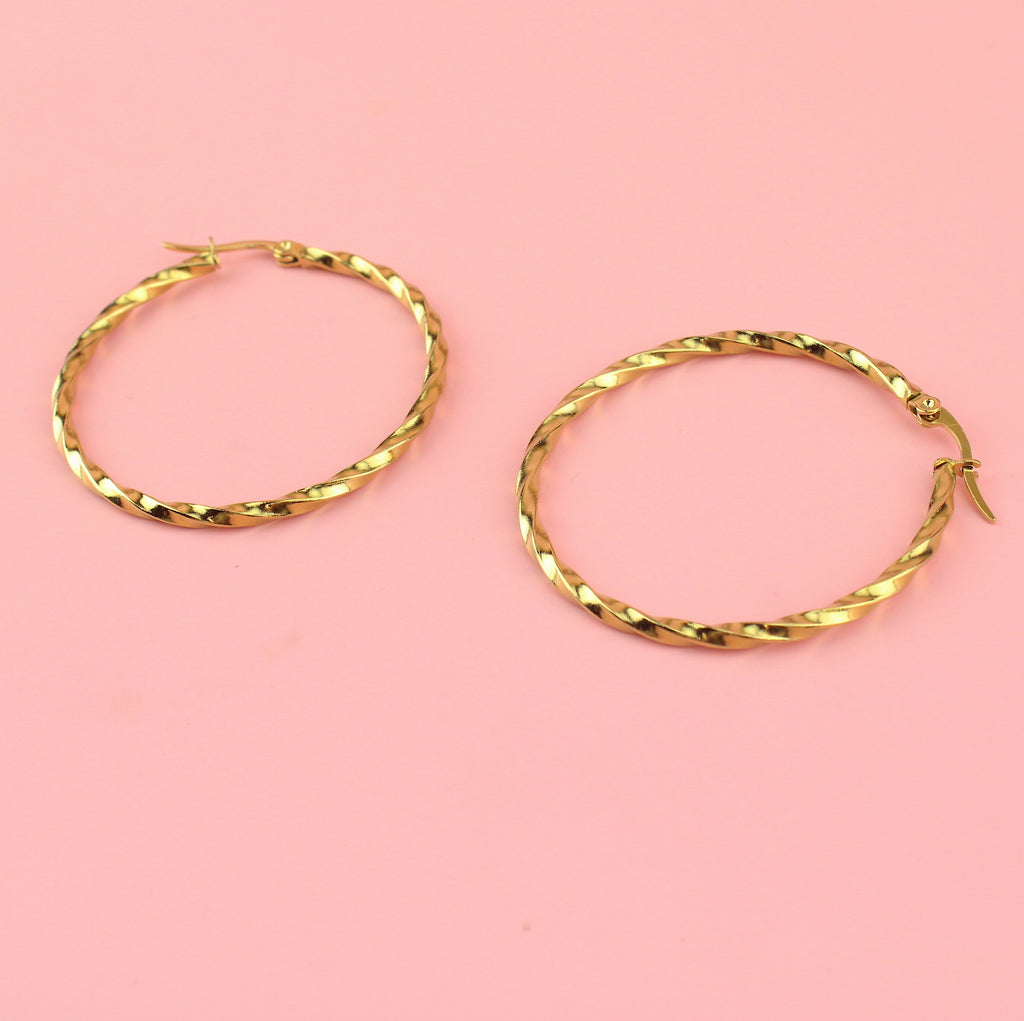 44mm Twisted Hoop Earrings (Gold Plated)