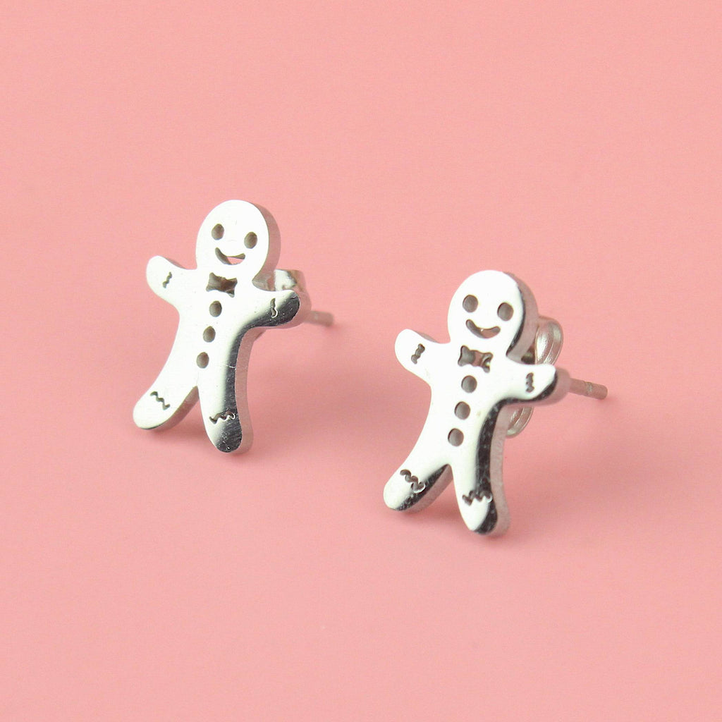 Not My Gumdrop Buttons! Gingerbread Man Stud Earrings - Sour Cherry
