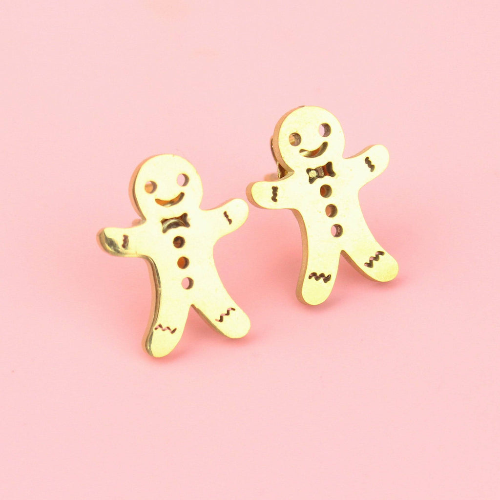 Not My Gumdrop Buttons! Gingerbread Man Stud Earrings (Gold Plated) - Sour Cherry