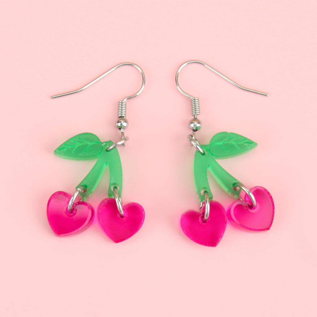 Cherry Love Earrings (Transparent Pink) - Sour Cherry
