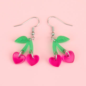 Cherry Love Earrings (Transparent Pink) - Sour Cherry