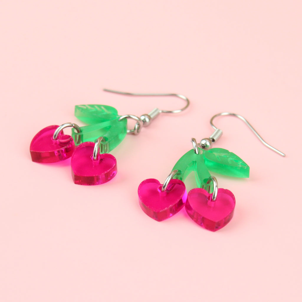 Cherry Love Earrings (Transparent Pink) - Sour Cherry