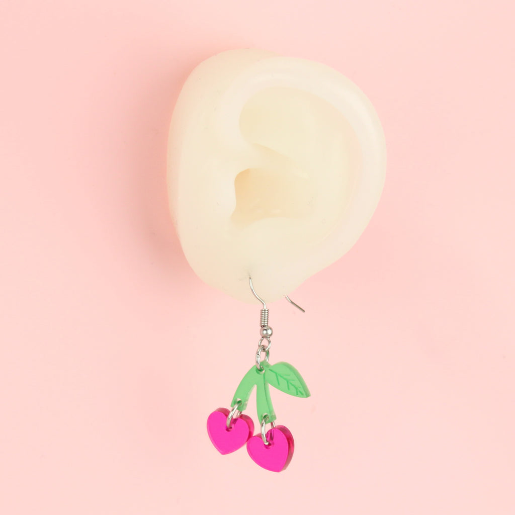 Cherry Love Earrings (Transparent Pink) - Sour Cherry