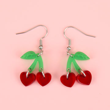 Cherry Love Earrings (Transparent Red) - Sour Cherry