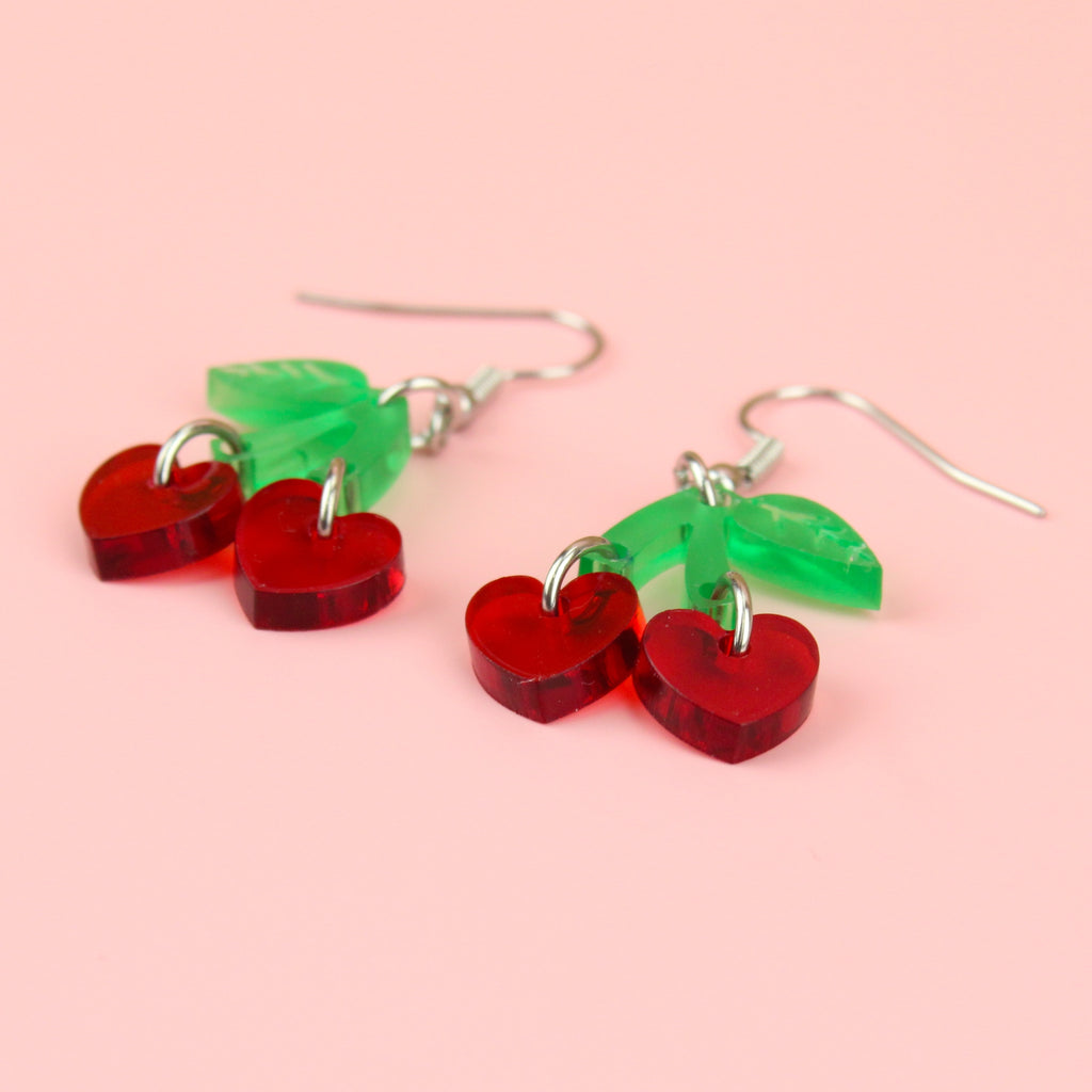 Cherry Love Earrings (Transparent Red) - Sour Cherry