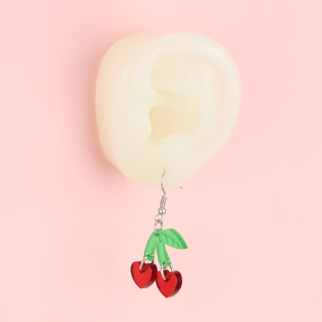 Cherry Love Earrings (Transparent Red) - Sour Cherry