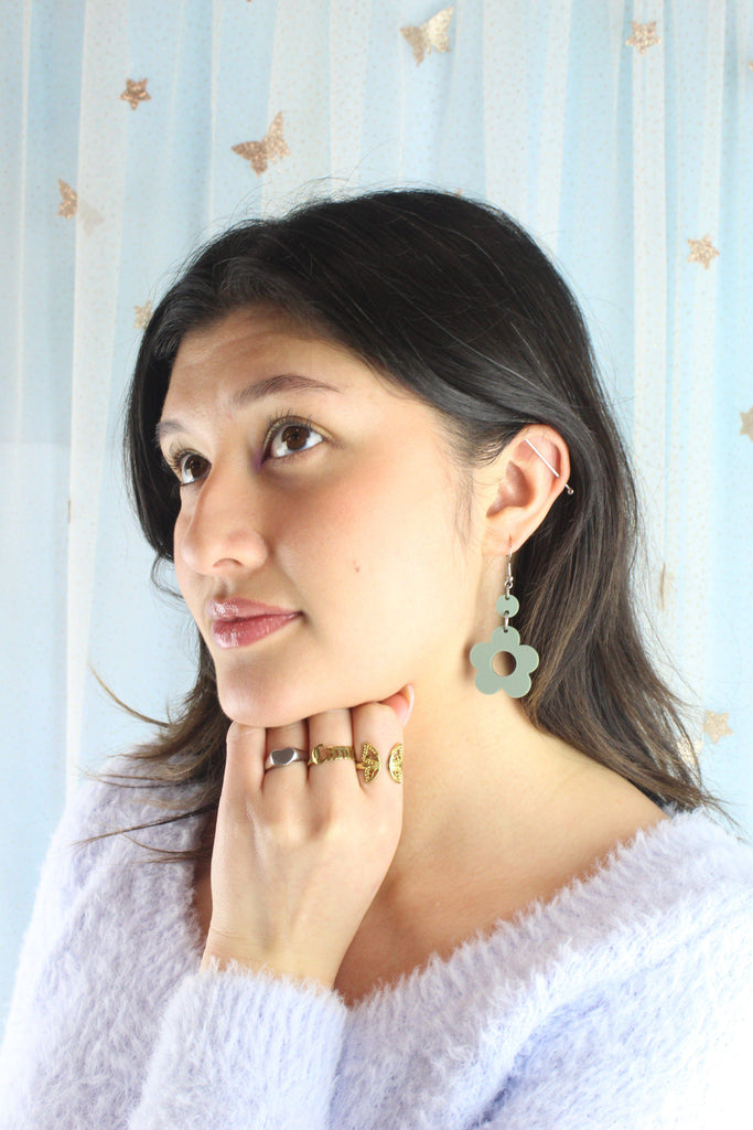 Sage Green Flower Power Earrings - Sour Cherry