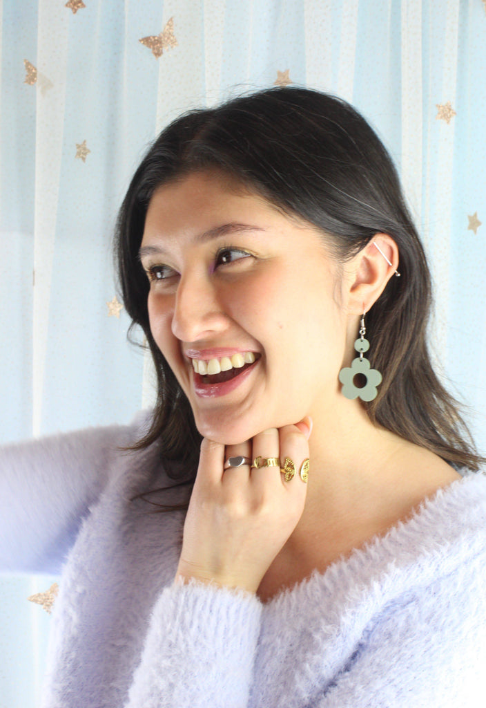 Sage Green Flower Power Earrings - Sour Cherry