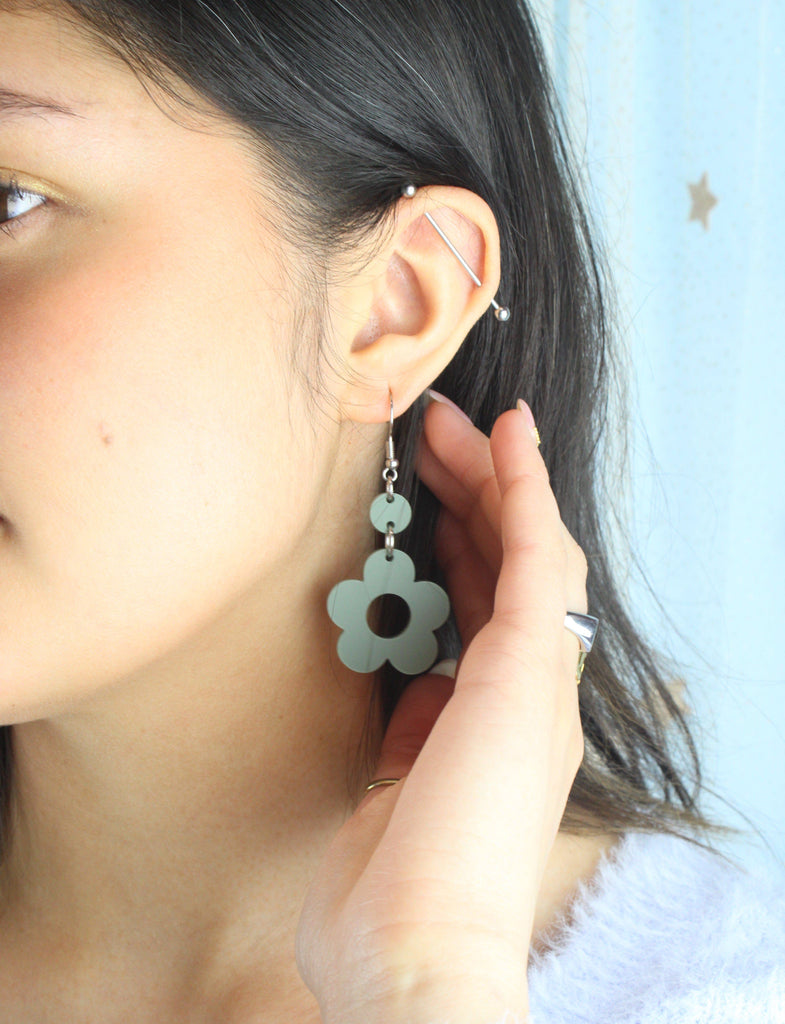 Sage Green Flower Power Earrings - Sour Cherry