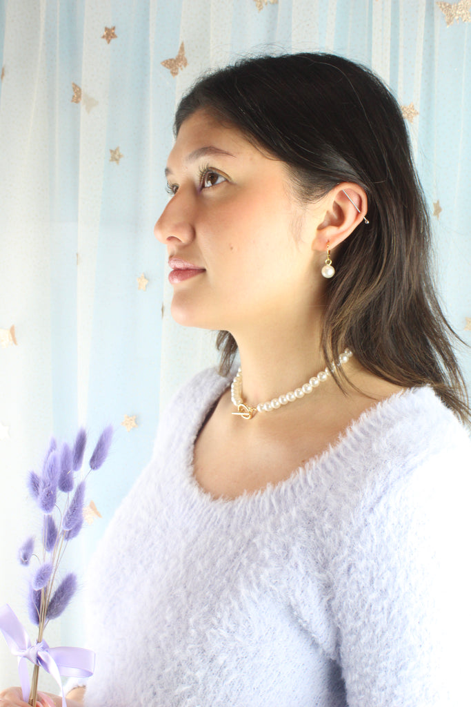Cherished Pearl Huggie Hoop Earrings (Gold Plated) - Sour Cherry