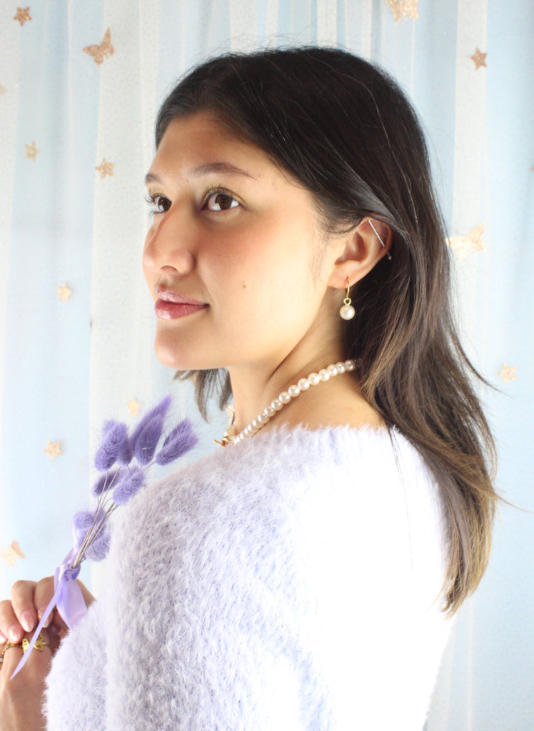 Cherished Pearl Huggie Hoop Earrings (Gold Plated) - Sour Cherry