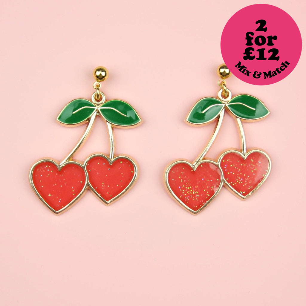 I Heart Cherries Earrings (Red) - Sour Cherry