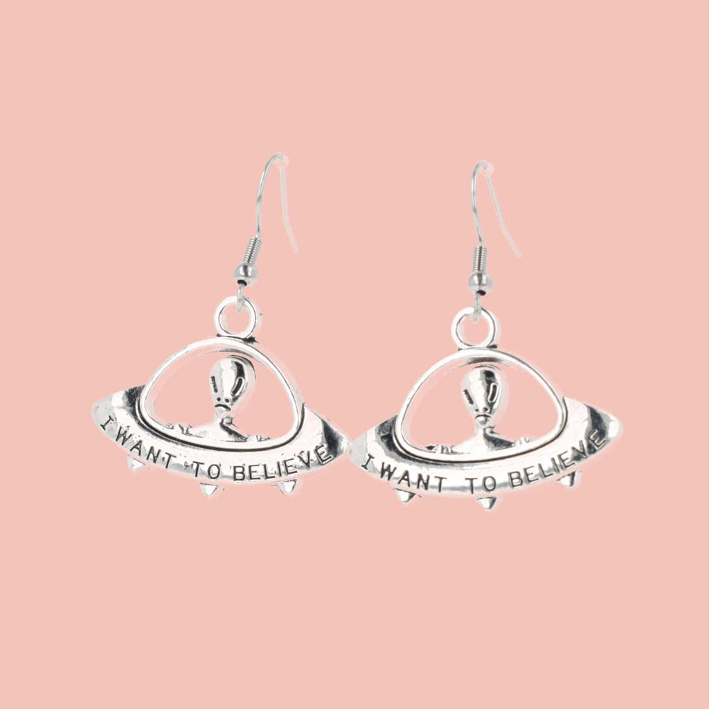 I Want To Believe UFO Earrings - Sour Cherry