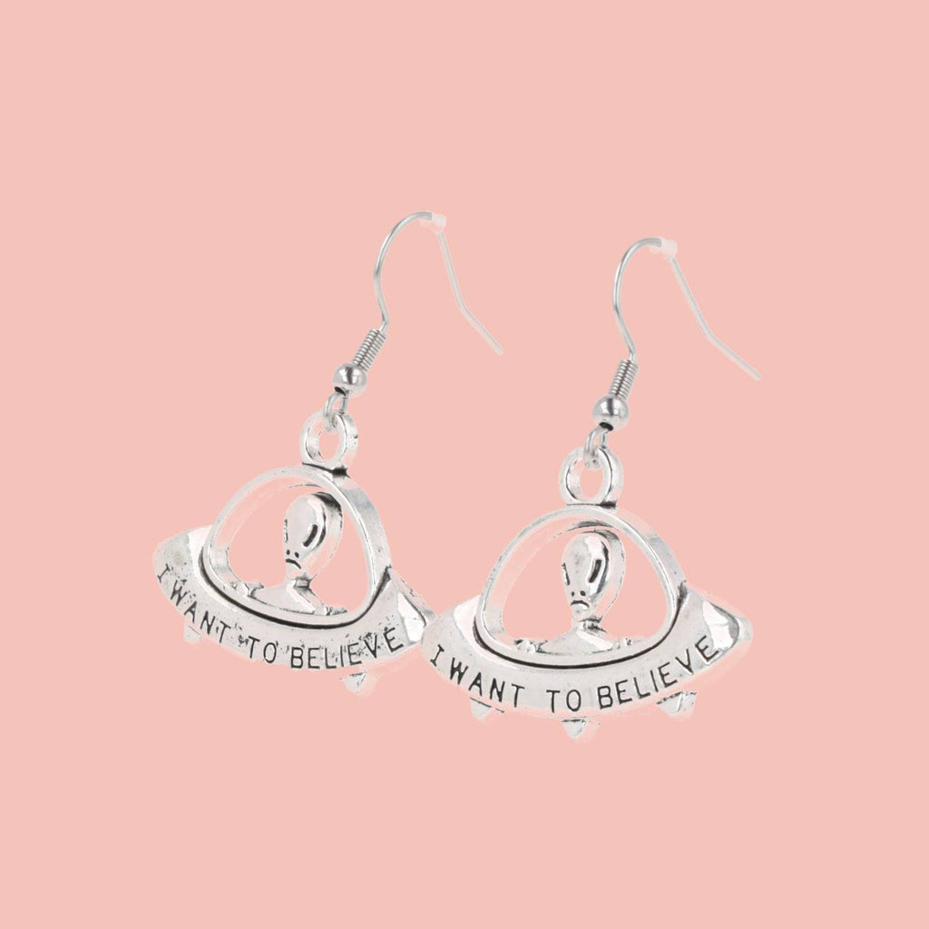 I Want To Believe UFO Earrings - Sour Cherry
