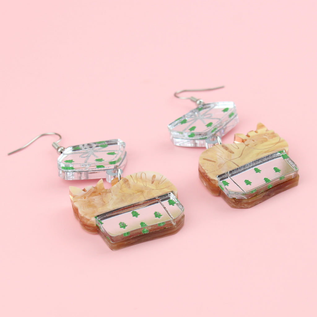 If I Fits, I Sits Cat in a Box Earrings - Sour Cherry