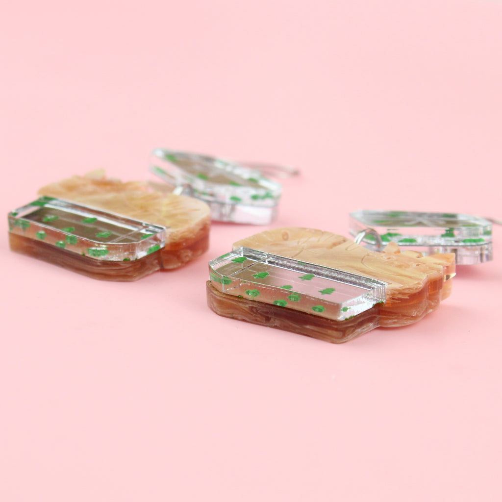 If I Fits, I Sits Cat in a Box Earrings - Sour Cherry