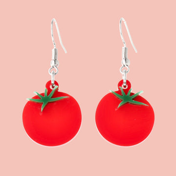 Red acrylic tomato charms on stainless steel earwires