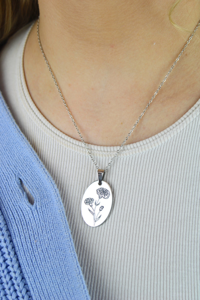 January Birth Flower Necklace - Carnation - Sour Cherry