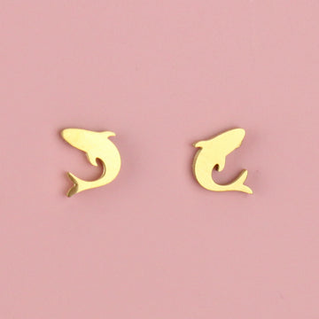 Gold plated stainless steel shark-shaped stud earrings