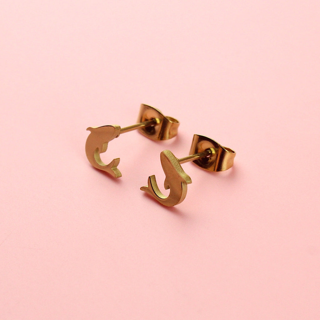 Gold plated stainless steel shark-shaped stud earrings