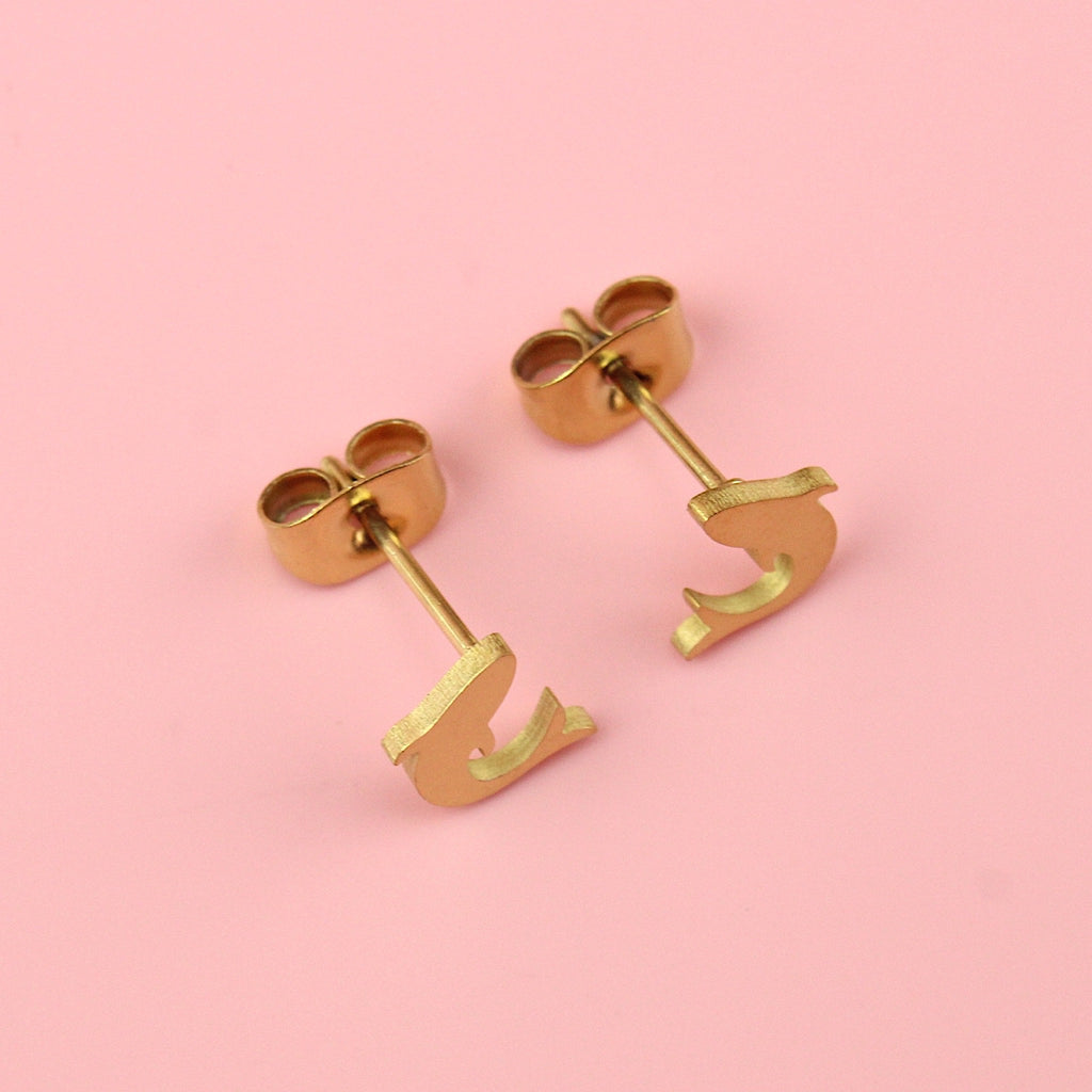 Gold plated stainless steel shark-shaped stud earrings