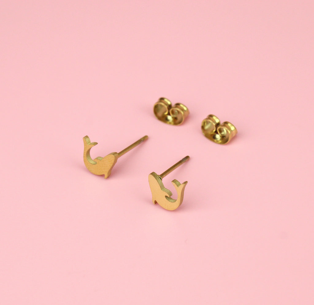 Gold plated stainless steel shark-shaped stud earrings