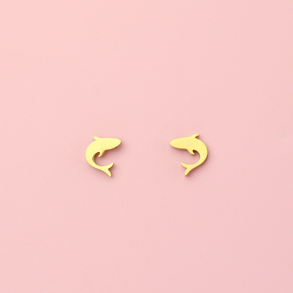 Gold plated stainless steel shark-shaped stud earrings