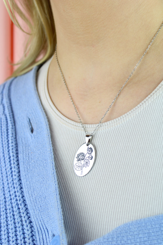 July Birth Flower Necklace - Water Lily - Sour Cherry