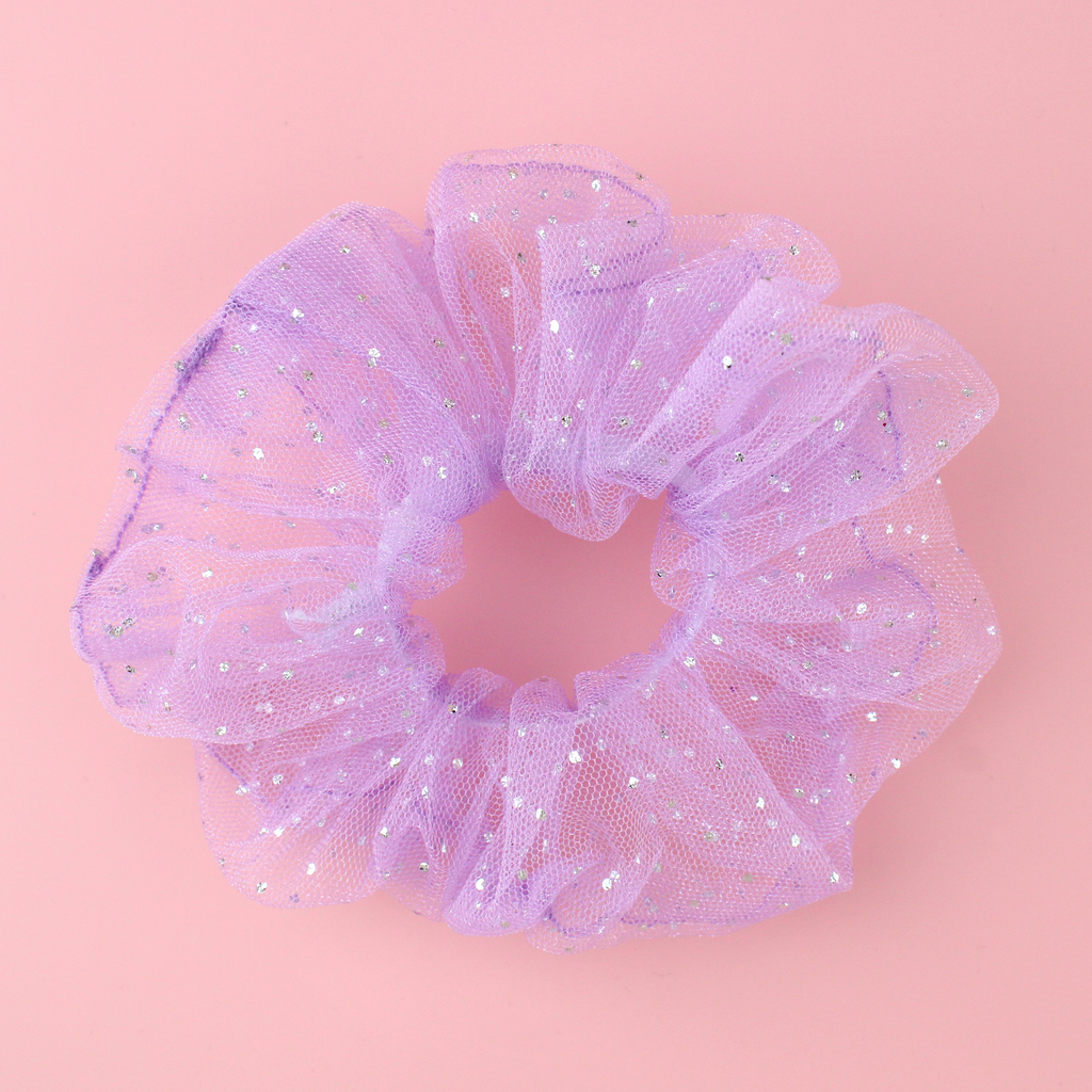 Lavender coloured scrunchie with silver spots
