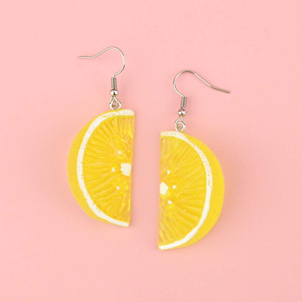 Lemon segment charms on stainless steel earwires