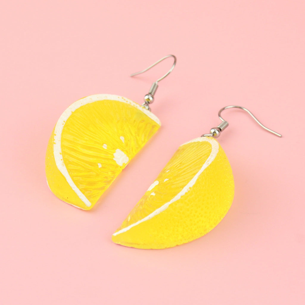 Lemon segment charms on stainless steel earwires