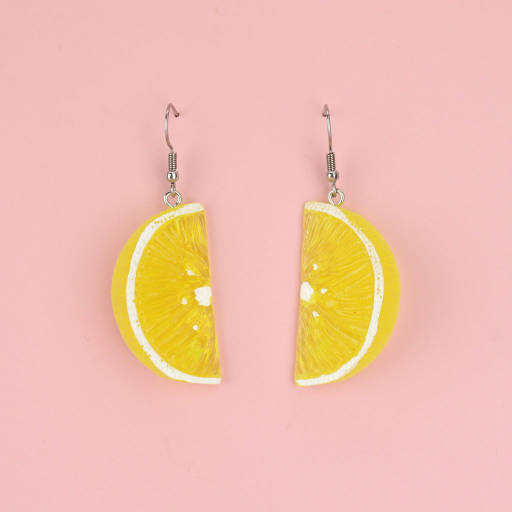 Lemon segment charms on stainless steel earwires