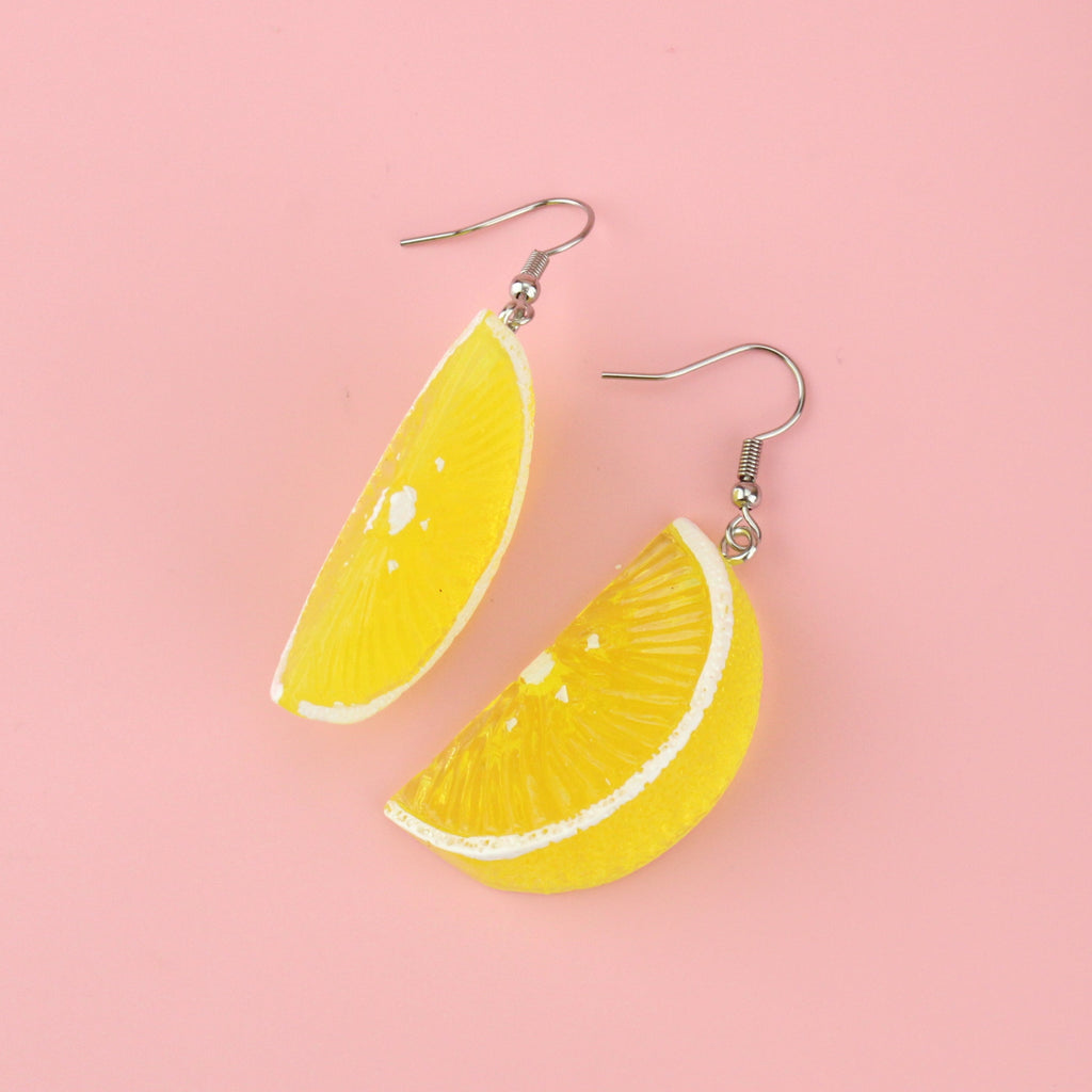 Lemon segment charms on stainless steel earwires