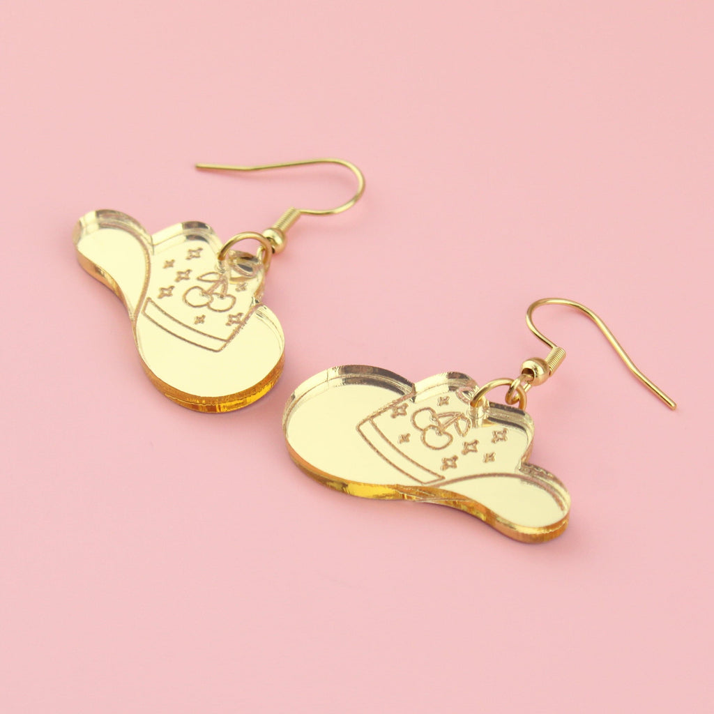 Let's Go Girls Gold Cowgirl Hat Earrings - Sour Cherry