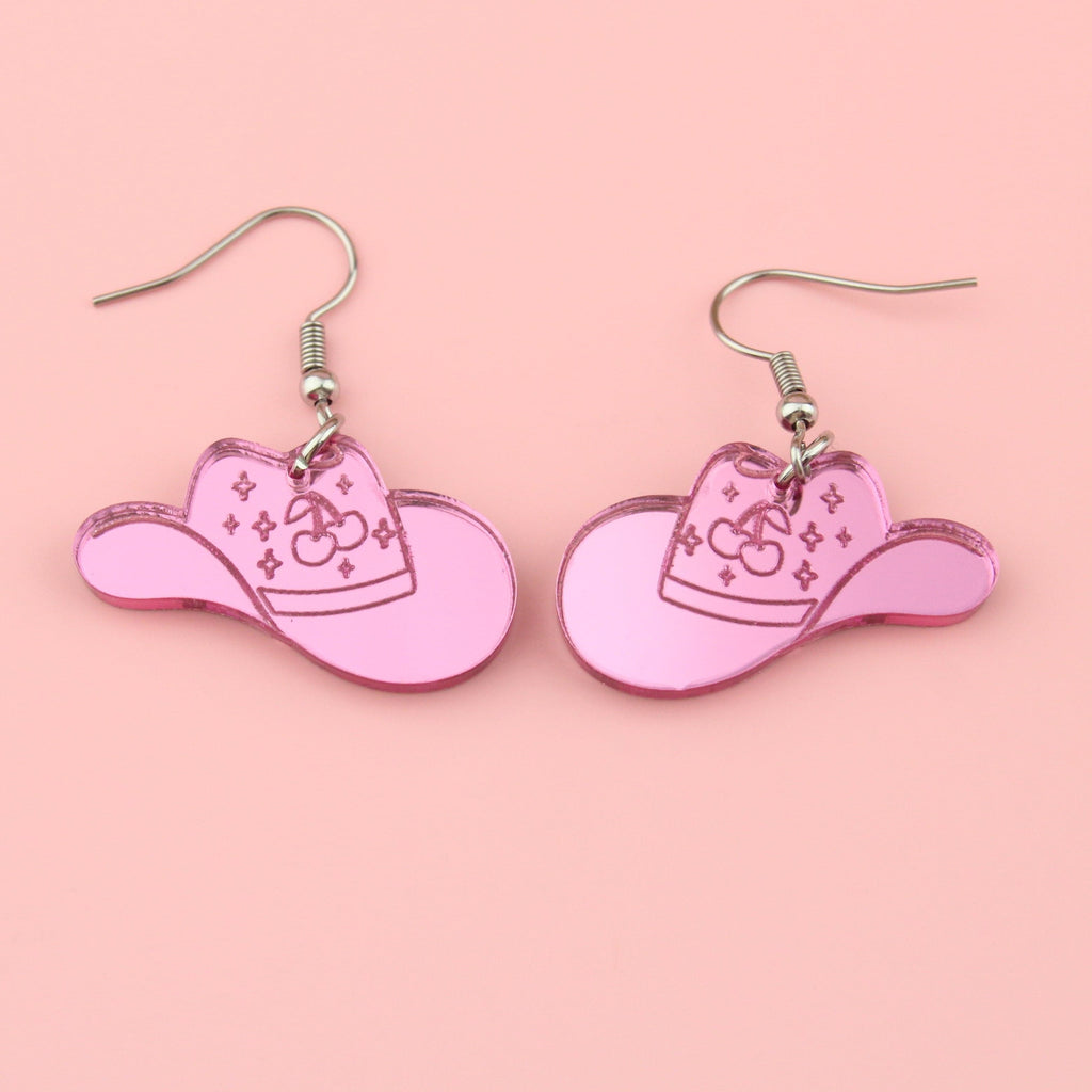 Let's Go Girls Pink Cowgirl Hat Earrings - Sour Cherry