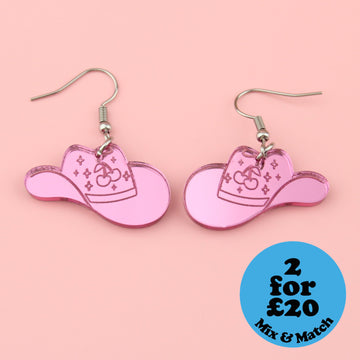 Let's Go Girls Pink Cowgirl Hat Earrings - Sour Cherry