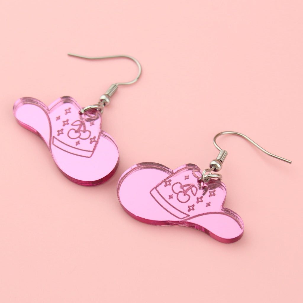 Let's Go Girls Pink Cowgirl Hat Earrings - Sour Cherry