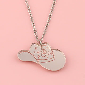 Let's Go Girls Rose Gold Cowgirl Hat Necklace - Sour Cherry