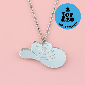 Let's Go Girls Silver Cowgirl Hat Necklace - Sour Cherry