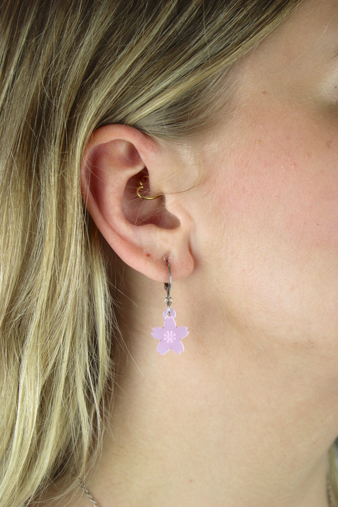 Light Pink Cherry Blossom Huggie Hoop Earrings - Sour Cherry