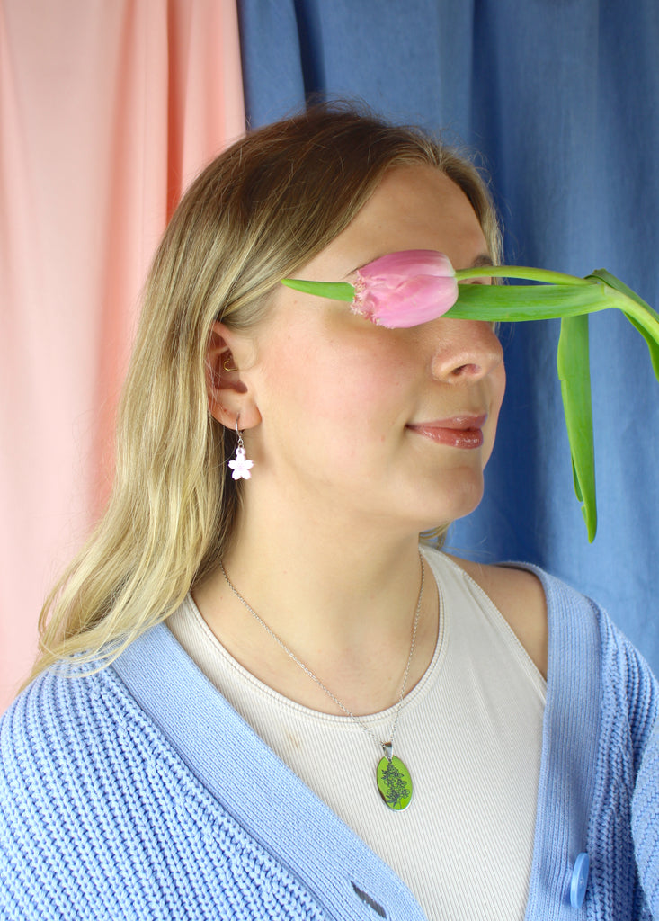 Light Pink Cherry Blossom Huggie Hoop Earrings - Sour Cherry
