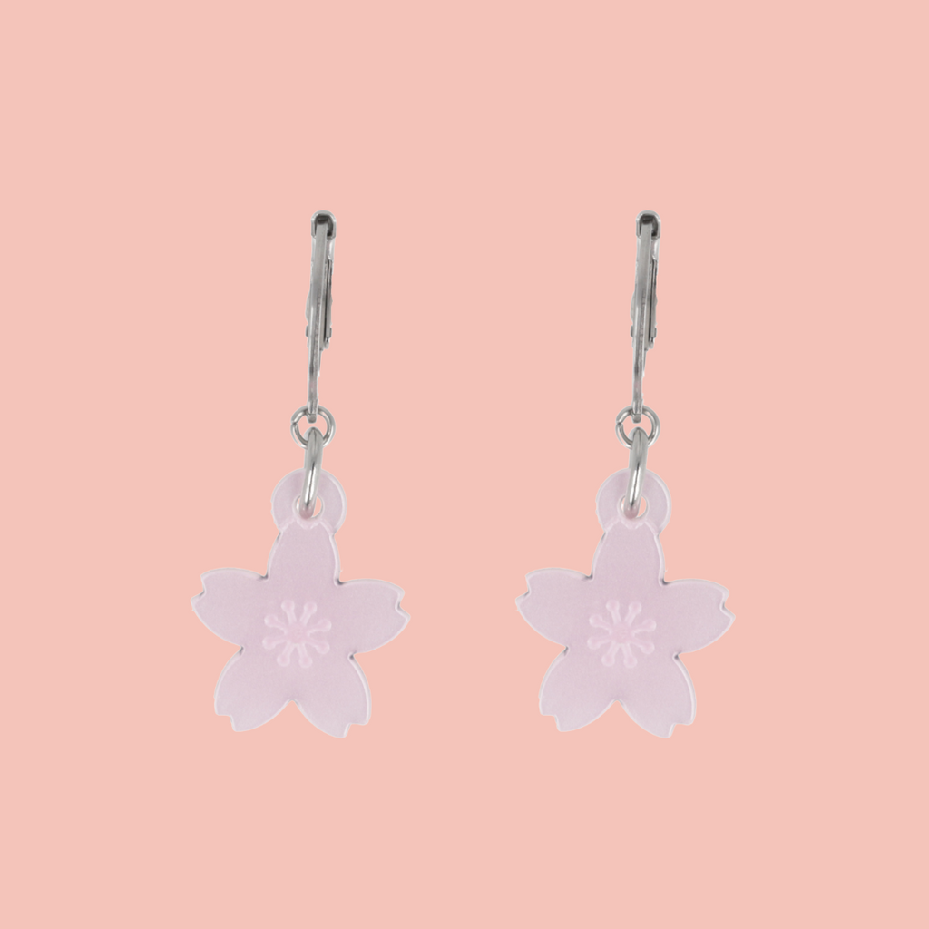 Light Pink Cherry Blossom Huggie Hoop Earrings - Sour Cherry