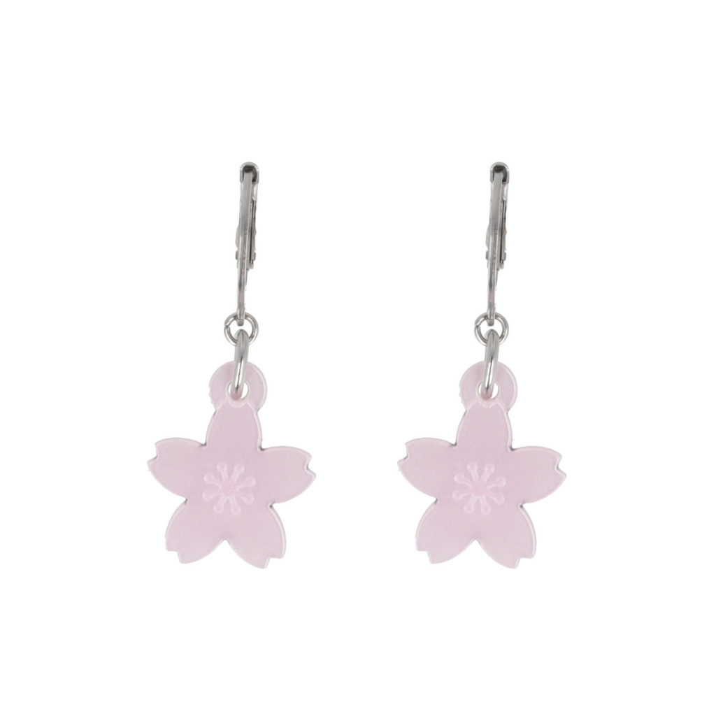 Light Pink Cherry Blossom Huggie Hoop Earrings - Sour Cherry