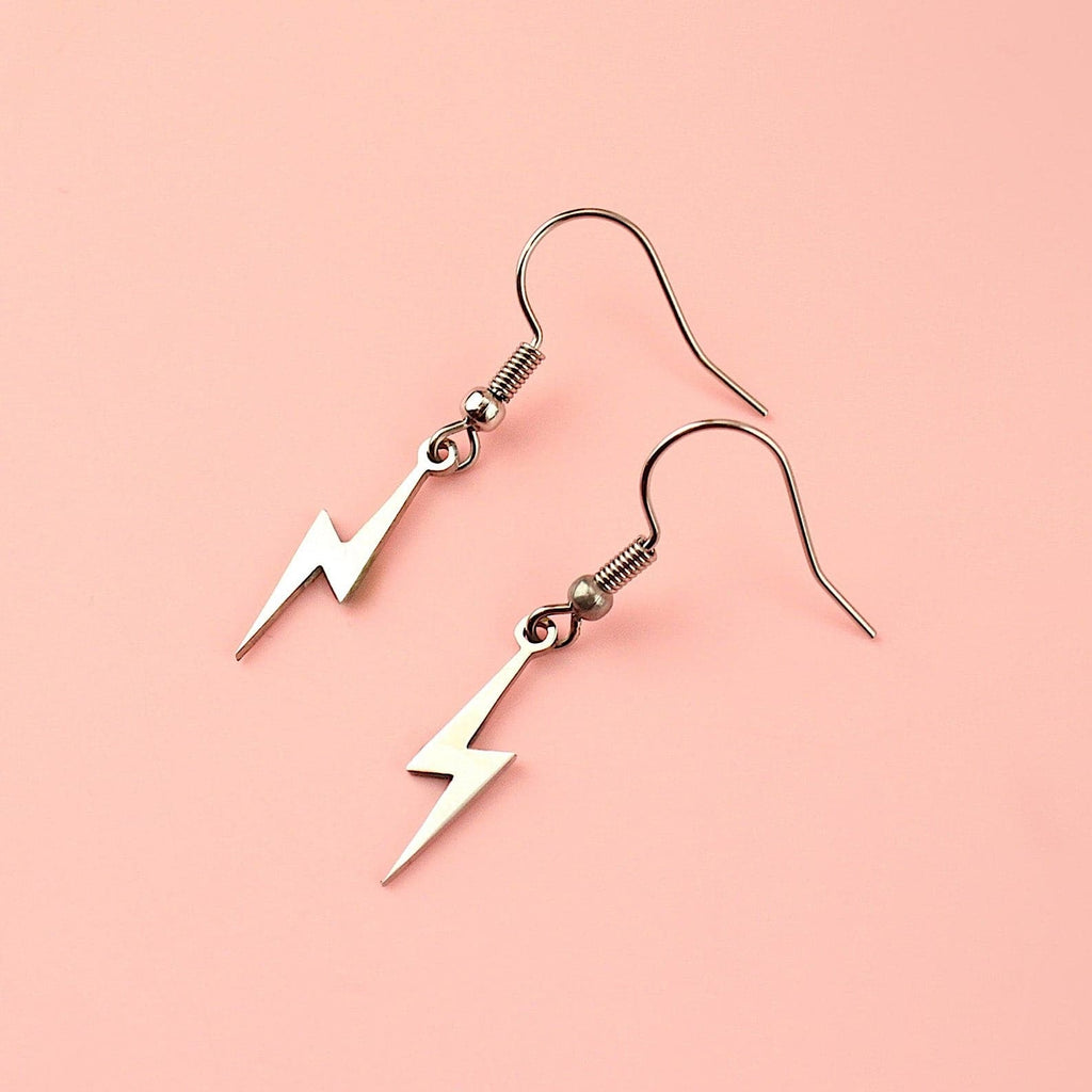 Fully stainless steel lightning bolt charms on stainless steel earwires
