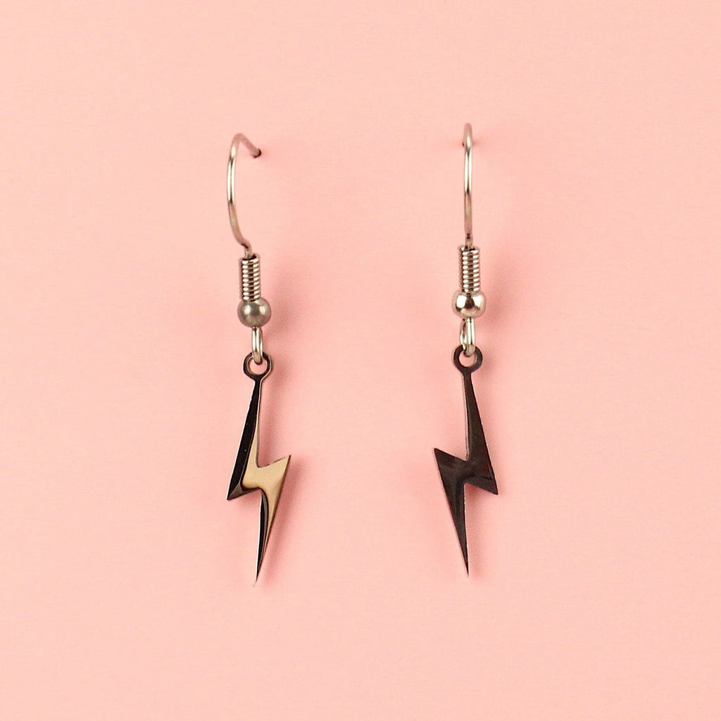 Fully stainless steel lightning bolt charms on stainless steel earwires