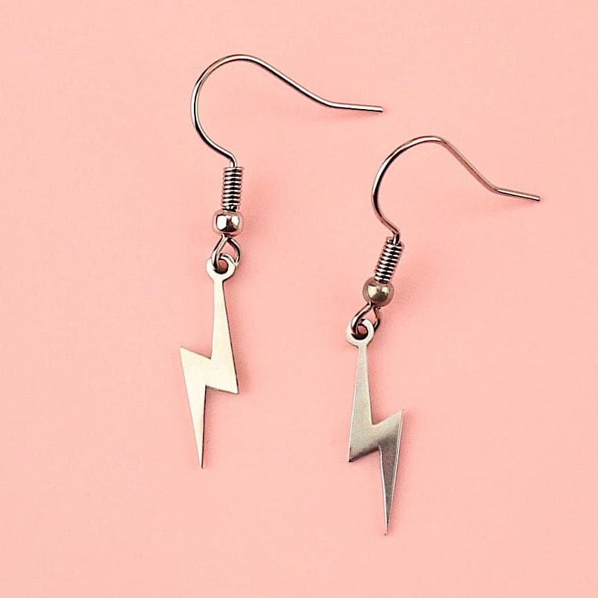 Fully stainless steel lightning bolt charms on stainless steel earwires