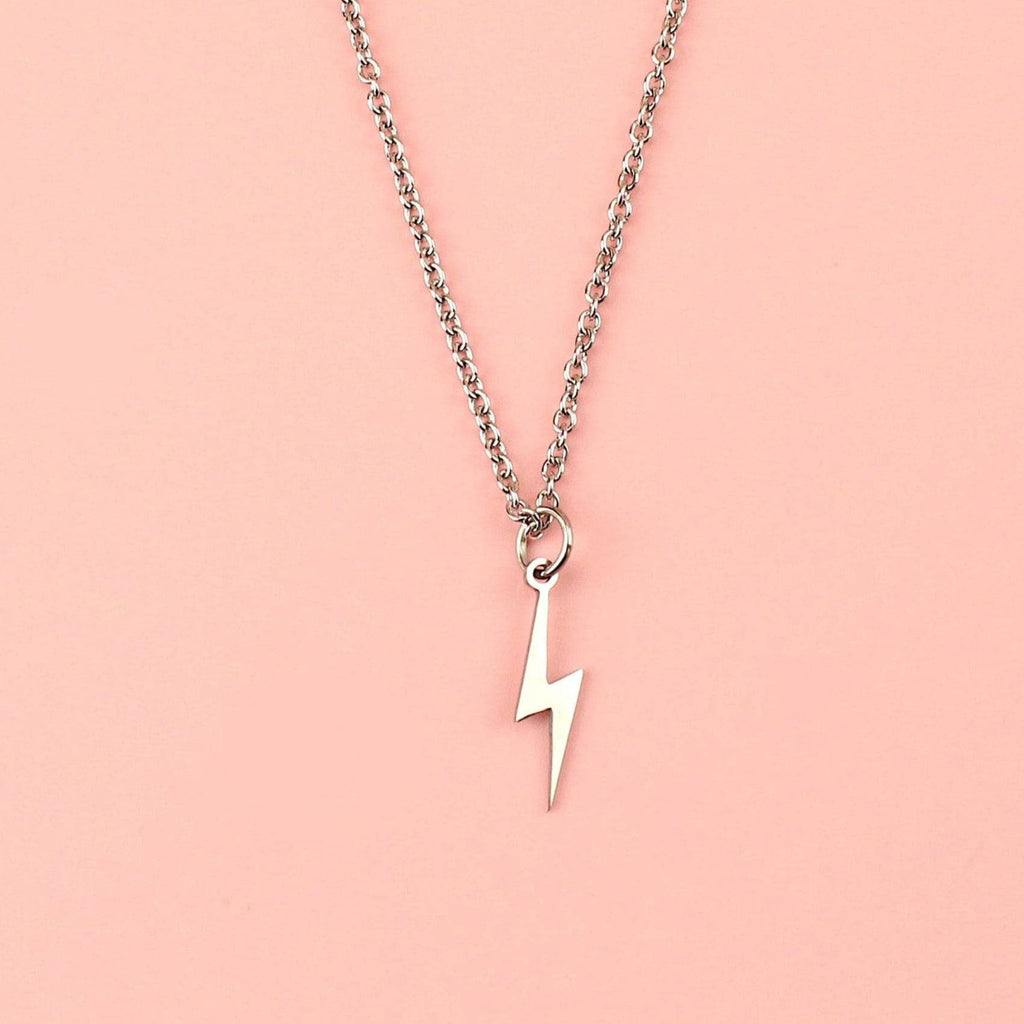 Lightning bolt pendant on a stainless steel chain