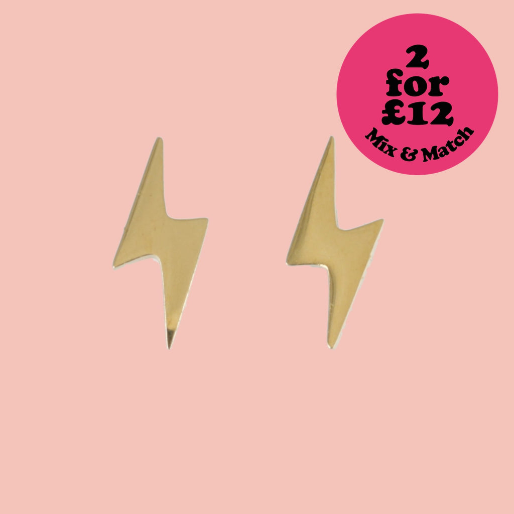 Lightning Stud Earrings (Gold Plated) - Sour Cherry